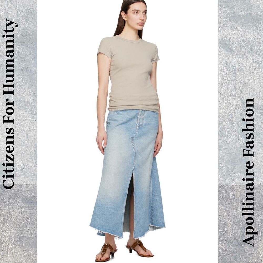 CITIZENS FOR HUMANITY MINA MIDI SKIRT IN BLUE DENIM SIZEE 27 NEW